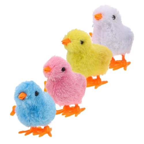 CLISPEED 4 Stück Aufziehküken Plüschspielzeug Niedliche Wind up Küken für Buntes Mechanisches Hühnerspielzeug Sicher und Detailreich als Osterdeko und Partygeschenk von CLISPEED