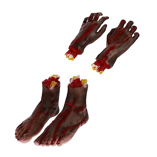 CLISPEED 4 Stück Creepy Halloween Fake Body Parts Teiliges mit Realistischen Blutigen Fake Händen und Füßen für Schaurige Deko und Streiche für Halloween Partys und Grusel Events CLISPEED 4 Stück Creepy Halloween Fake Body Parts Teiliges mit Realistischen Blutigen Fake Händen und Füßen für Schaurige Deko und Streiche für Halloween Partys und Grusel Events von CLISPEED