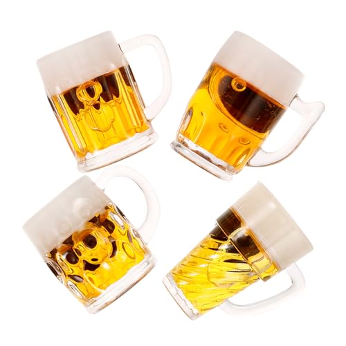 CLISPEED 4 Stück Miniatur Bierkrüge Teiliges Mini Bierbecher Dekoration für Puppenhaus Langlebig und Formstabil als Wohn und Fotorequisite Detailgetreue Bierglas Nachbildung von CLISPEED
