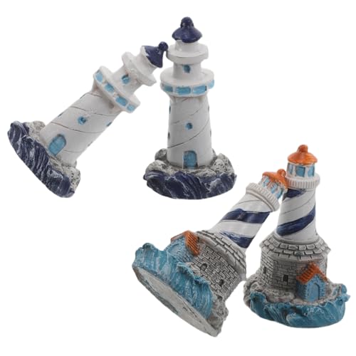 CLISPEED 4 Stück Miniatur Leuchtturm Deko Figuren aus Harz Mediterraner Stil Handliche Tisch-deko für Puppenhaus Mooslandschaft und Aquarium Küsten Mini Ornamente für Kleinen Raum von CLISPEED