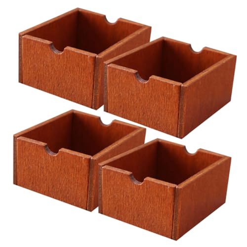 CLISPEED 4 Stück Teiliges Miniatur Holz Aufbewahrungskörbe Miniaturmöbel für Puppenhaus Dekoration Handgefertigte Kleine Holzboxen für Mini Haus Geeignet für DIY Miniatur Szenen und von CLISPEED