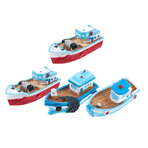 CLISPEED 4 Stück Teiliges Miniatur Resin Fischboot Mediterrane Deko Basteln Tischornament Kunstharz Schiff Modelle für DIY Mikro Landschaft und Wohnkultur von CLISPEED