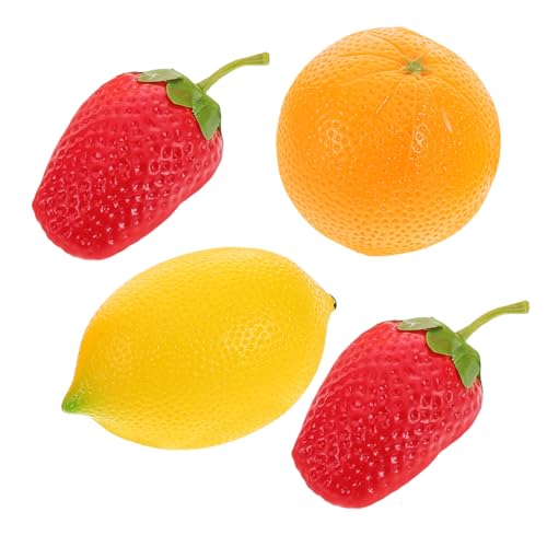 CLISPEED 4 Stück Teiliges Percussion Obst Shaker Realistische Kunststoff Maracas in Orange Zitrone Erdbeere Kinderfreundliches Rhythmus Instrument Leicht zu Greifen Robust und für von CLISPEED