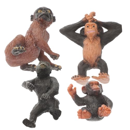 CLISPEED 4 Stück Teiliges Schimpansen Modellspielzeug aus Robustem Realistische Kleine Wildtier Figuren Detailgetreue Nachbildung für Pädagogische Tierfiguren zur Dekoration von CLISPEED