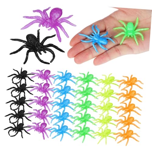 CLISPEED 48 Stück Teiliges Halloween Spinnentoy Dehnbare Spinnen Farben Realistisch Gestaltete Prank Spielzeuge für Party Mitgebsel und Gruselige Dekoration von CLISPEED