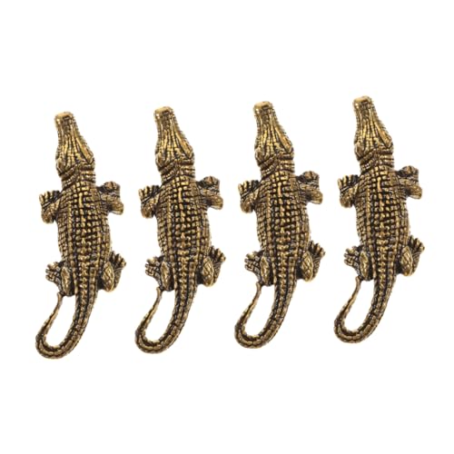 CLISPEED 4stücke Krokodil-Ornamente Aus Messing Handgefertigte Tierfiguren Kleine Retro-Alligator-skulptur Für Schreibtischdekoration Miniatur-krokodil-heimdekor Stilvolle Messingfiguren von CLISPEED