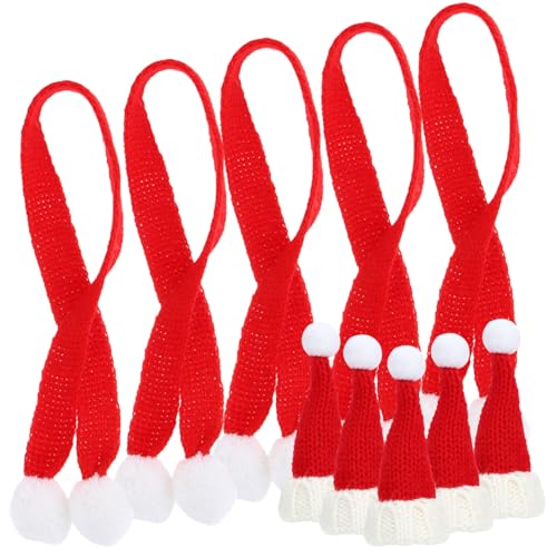 CLISPEED 5 Sätze Mini Nikolausmützen und Strickschals aus Weicher Wolle Weihnachtliche Flaschen und DIY Deko Rot Weiß mit Bommel für Weihnachtsfeiern und Familienfeste von CLISPEED