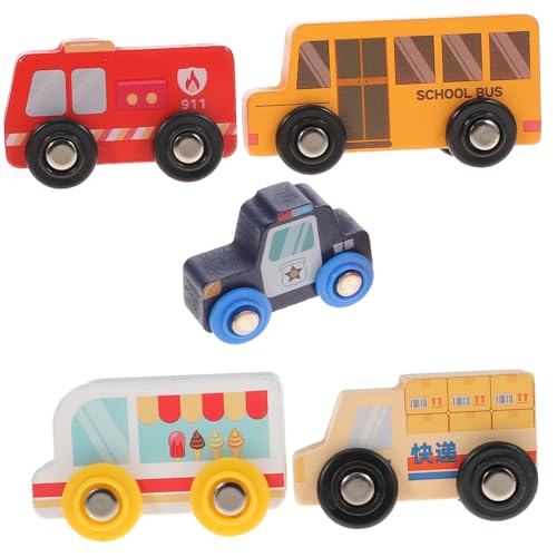 CLISPEED 5 Stück Teiliges Mini Holzfahrzeuge Holzspielzeug Lernautos Tragbare Feuerwehr und Polizeiautos Pädagogisches Fahrzeugspielzeug für Jungen Mädchen Ab Jahren von CLISPEED