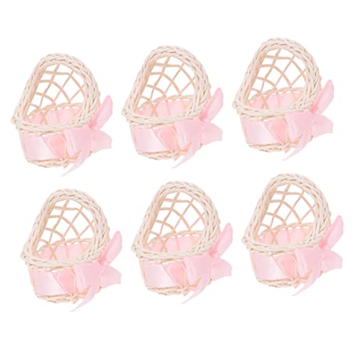 CLISPEED 6 Stück Dekorativer Blumenkorb Weben Kleiner Weidenkorb Miniaturen Winzig Puppenhaus Mini Weidenkorb Künstlich Mit Stroh Körbe Dekorationen Szene Rustikal Gewebte Weiß Rosa Rattan von CLISPEED