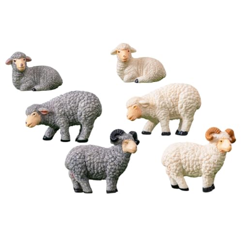 CLISPEED 6 Stück Kleine Schaffiguren aus Langlebigem Resin Detailreiche Miniatur Bauernhoftiere Dekorative Garten Schafstatuen für Mini Gärten Büro und Balkon Deko von CLISPEED