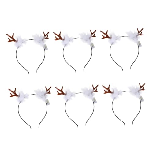 CLISPEED 6 Stück Teiliges Haarreif mit Leuchtenden Rentiergeweihen Warmweißem Licht und Weißen Federn Festliches Haarschmuck für Weihnachten Karneval Cosplay und Party Zubehör von CLISPEED