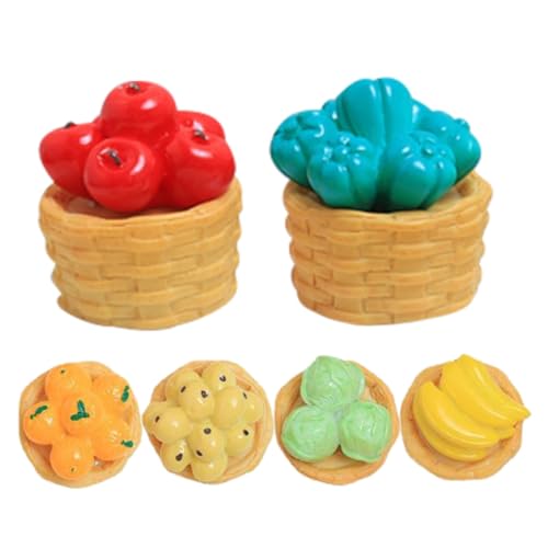 CLISPEED 6 Stück Teiliges Mini Obstkorb Detailgetreue Simulation Niedliche Cartoon Dekoration Langlebiges Harz Realistische Miniatur für Puppenhaus DIY Charmante Küchendeko von CLISPEED