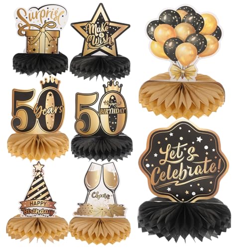 CLISPEED 8 Stück Teiliges Bienenwaben Deko Geburtstag Tischdekoration für Frauen und Männer Festliche Geburtstagsornamente Vielseitige Party Mittelstücke Goldene Jubiläumsdeko von CLISPEED