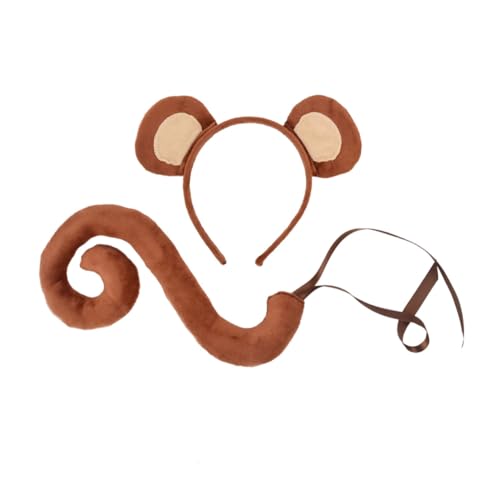 CLISPEED Affenkostüm Set für Leichtes Monkey Ear Stirnband und Dekorativer Affenschwanz Kreatives Tier Accessoire für Kostümpartys Bühnenauftritte und Kinderfeste Vielseitiges Cosplay von CLISPEED