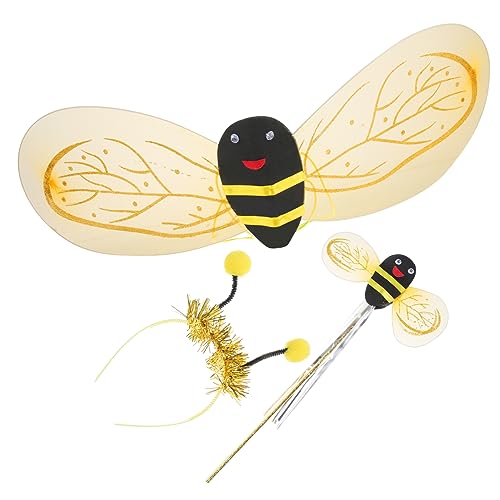 CLISPEED Bienenkostüm Set für Mädchen mit Flügeln Zauberstab und Haarband Goldfarbenes Feen und Verkleidungs Set für Hautfreundlich und für Partys und Aufführungen von CLISPEED