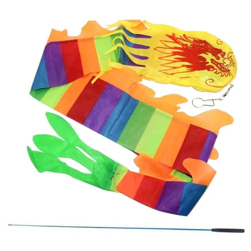 CLISPEED Chinesisches Drachentanzband Farbenfrohes Streamer mit Stab Lebhaftes Tanzzubehör für Fließendes Fitness und Outdoor Spielgerät Eleganter Spiraldraht für Rhythmische Bewegung von CLISPEED