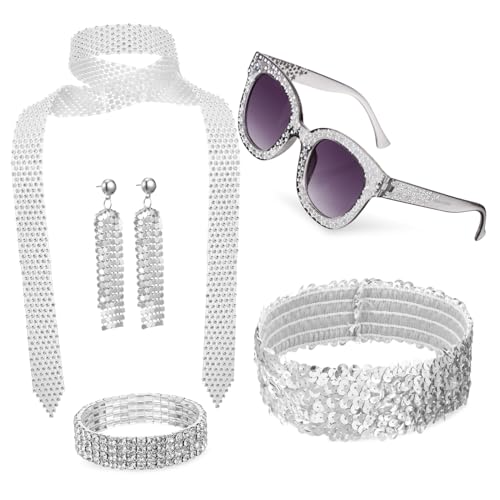 CLISPEED Disco Accessoires Teilig mit Stirnband Sonnenbrille Schmuck für Damen Leichtes Metall Klassisches Weiß für Party Karneval und Festival CLISPEED Disco Accessoires Teilig mit Stirnband Sonnenbrille Schmuck für Damen Leichtes Metall Klassisches Weiß für Party Karneval und Festival von CLISPEED