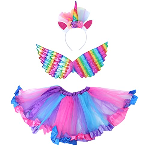 CLISPEED Einhorn Kostüm Prinzessin Set 3 Stück, Verkleidungsset Regenbogen Tüllrock Stirnband Feenflügel Tutu Outfit für Mädchen Kindergeburtstags Karnival Tanzparty Geburtstagsgeschenk CLISPEED Einhorn Kostüm Prinzessin Set 3 Stück, Verkleidungsset Regenbogen Tüllrock Stirnband Feenflügel Tutu Outfit für Mädchen Kindergeburtstags Karnival Tanzparty Geburtstagsgeschenk von CLISPEED