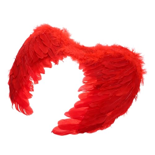 CLISPEED Engelsflügel aus Roten Federn Elastisches Band Leicht Anzuziehen für Halloween Karneval Bühnenauftritte und Festliche Kostüme Einteiliges Cosplay Zubehör von CLISPEED