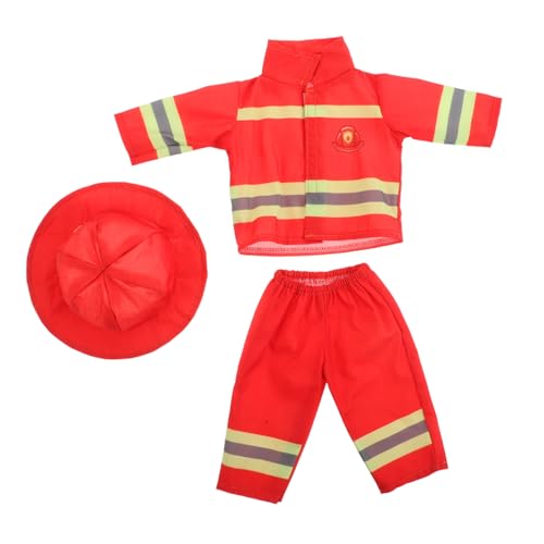 CLISPEED Feuerwehrmann Puppenkostüm für Puppen Feuerwehr Outfit mit Helm und Hose Langlebige Puppenkleidung für Mädchen Geeignet für Rollenspiel und Verkleidung von CLISPEED
