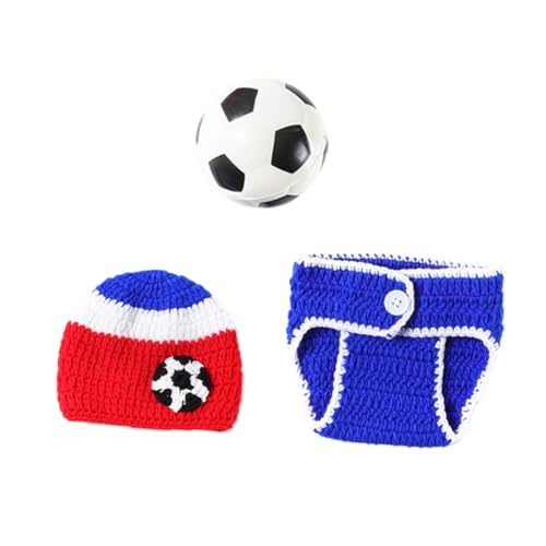 CLISPEED Fußballkostüm aus Weicher Atmungsaktiver Strickmütze Shorts und Fußball für Neugeborene Komfortables Fotoshooting Outfit für Jungen und Mädchen von CLISPEED