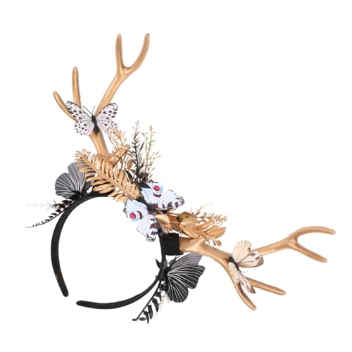 CLISPEED Geweih-Kopfschmuck Rentierhaarband Hirsch-Kostüm-Stirnband Hirschgeweih Haarband Rentier-Foto-Requisiten Stirnband mit Geweih Haarreif aus Rentiergeweih PVC-Schmetterling Schwarz von CLISPEED