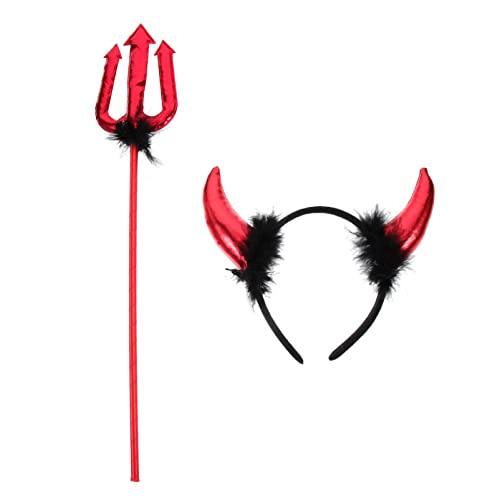 CLISPEED Halloween Teufel Heugabel Kostüm mit Teufel Haarband Teufel Kostüm Teufel Dämon Requisiten Teufel Hörner Stirnband Dreizack Zubehör Halloween Fancy Cosplay Maskerade Gastgeschenke von CLISPEED