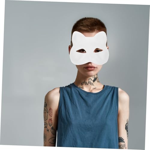 CLISPEED Handbemalte Weiße Katzenmaske Robustem PVC DIY mit Plüschdetails Wiederverwendbar für Halloween Karneval Kostümparty und Maskerade Kreative Tiermasken für Damen und Herren von CLISPEED