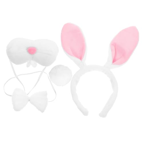 CLISPEED Hasenohren Stirnband mit Fliege und Süßes Ostern Kostüm Zubehör Bequemes Bunny Cosplay Accessoire für Halloween Karneval Party und Karneval Weißes Hasen Kostüm Komplettset von CLISPEED