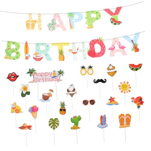 CLISPEED Hawaiianische Geburtstagsgirlande und Cake Topper aus Hochwertigem Papier Tropische Partydeko für Strand und Sommergeburtstag Stabile Wiederverwendbare Hawaii Party Dekoration CLISPEED Hawaiianische Geburtstagsgirlande und Cake Topper aus Hochwertigem Papier Tropische Partydeko für Strand und Sommergeburtstag Stabile Wiederverwendbare Hawaii Party Dekoration von CLISPEED