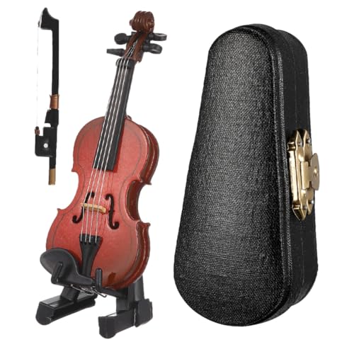 CLISPEED Holz Mini Violine mit Bogen Ständer und Box Realistisches Miniatur Modell für Puppenhaus Desktop Musikinstrument Ornament Handgefertigt Lackierte Oberfläche von CLISPEED