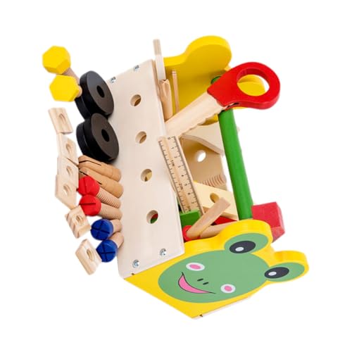 CLISPEED Holz Werkzeugkasten Cartoon Werkzeugkoffer aus Massivem Holz Multifunktionales Lernspielzeug zur Motorischer Fähigkeiten und Sozialer Kompetenz für Jungen und Mädchen von CLISPEED