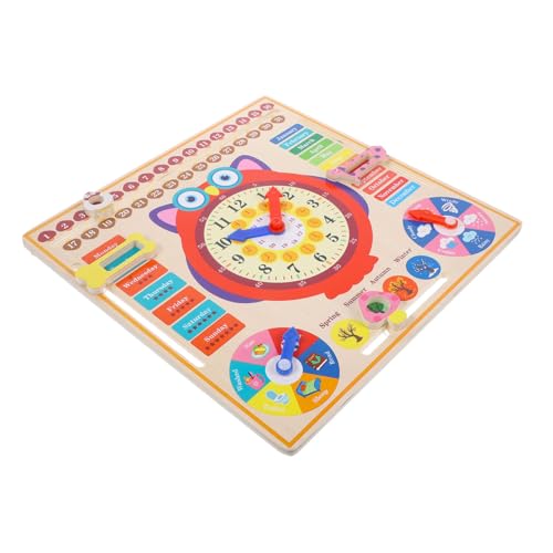 CLISPEED Holzuhr Lernspielzeug für Cartoon Eule Modell Pädagogische Lernuhr mit Kalender und Jahreszeiten Holzspielzeug Farberkennung für Vorschulkinder von CLISPEED