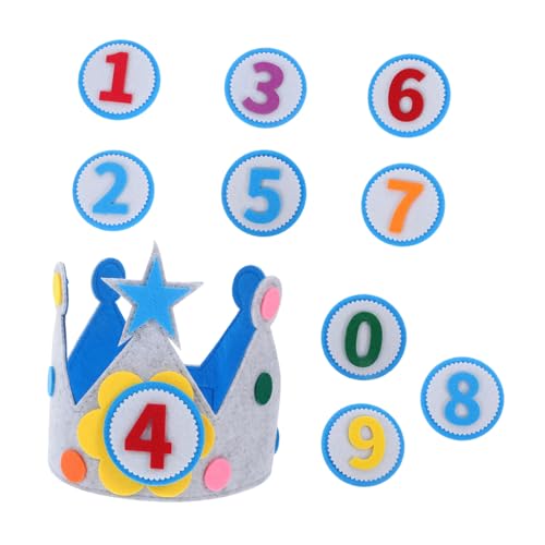 CLISPEED Kindergeburtstagskrone mit Austauschbaren Zahlen Leichter Filzpartyhut in Blau Verstellbar und Bequem für Jungen und Mädchen für Geburtstagsfeiern und Fotoshootings von CLISPEED