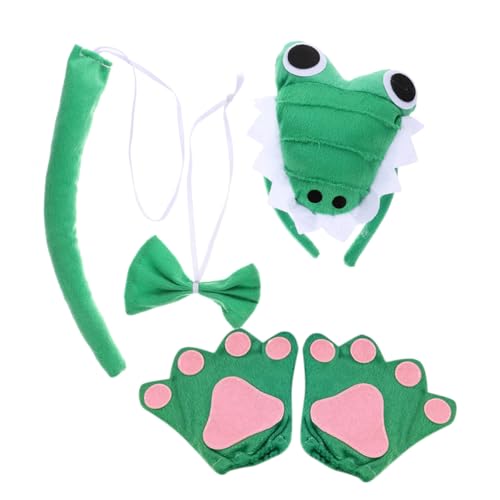 CLISPEED Krokodil Kostüm Set mit Weichem Stoff Stirnband Fliege und Handschuhen für Karneval Halloween Fasching Cosplay Tiermotiv Zubehör von CLISPEED