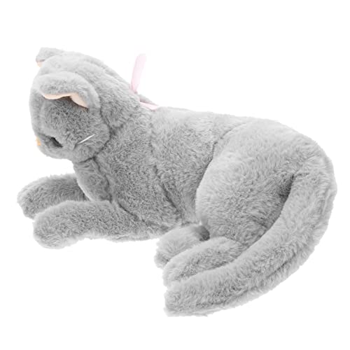 CLISPEED Kuscheliges Plüsch Katzenornament Graue Samtoptik Niedliches Deko Kätzchen für Sofa Bett Auto Weiches Stofftier und Wohnaccessoire von CLISPEED