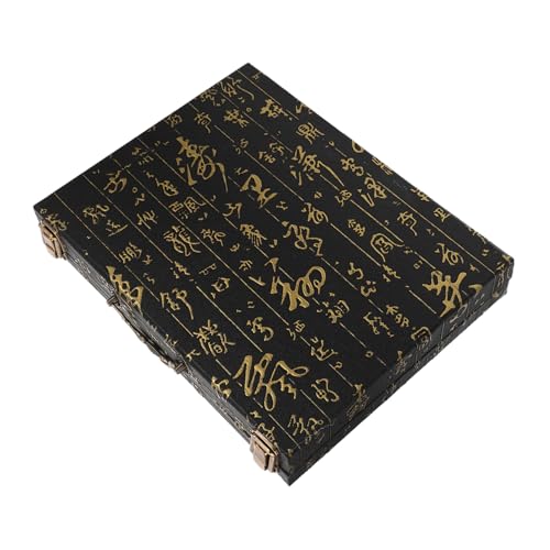 CLISPEED Mahjong Aufbewahrungsbox Holz mit Elegantem Präge Design Tragbarer Spielstein Organizer für Chinesisches Mahjong Schach und Brettspiele Handlicher Reise Container mit Griff von CLISPEED