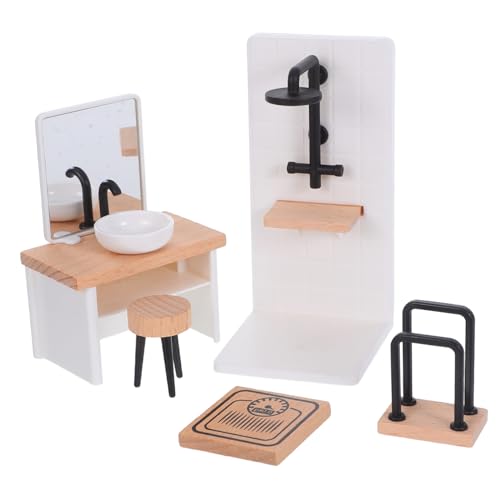 CLISPEED Maßstab Puppenhaus Badezimmer Zubehör Duschraum Waschbecken Hocker Handtuchhalter für Kreative Spielwelten von CLISPEED