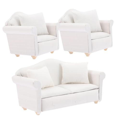 CLISPEED Maßstab Weiß Baumwollstoff Couch Möbel Teilig mit Einzelsesseln und Zweisitzer Couch für Puppenhaus Dekoration und Rollenspiel von CLISPEED