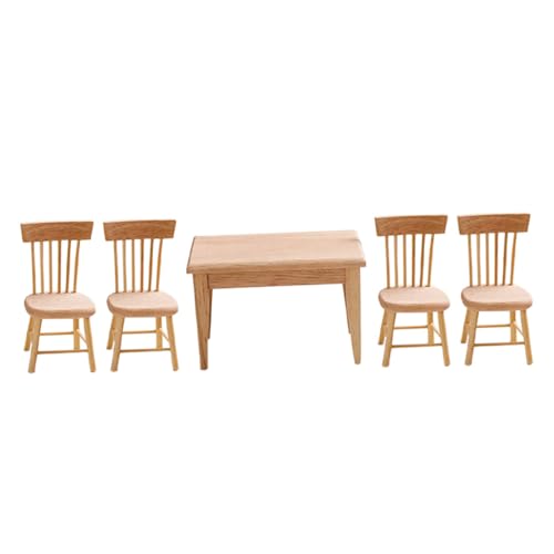 CLISPEED Maßstab aus Holz Esstisch mit Stühlen Kleines Dekoratives Esszimmer Spielset Langlebig und Formstabil für Puppenhaus und Miniaturlandschaft von CLISPEED