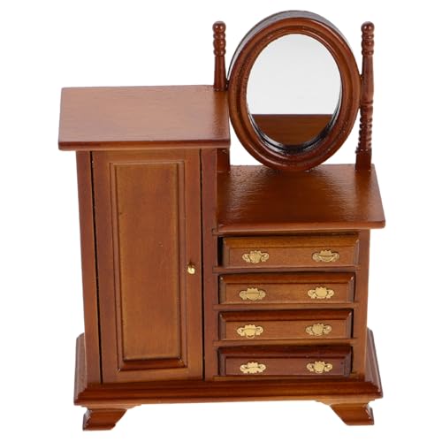 CLISPEED Mini Schlafzimmer Kommode mit Vintage Schminktisch Holzschrank für Puppenhaus Zubehör Kinderzimmer Dekoration von CLISPEED