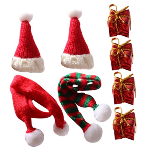 CLISPEED Mini Weihnachtsmütze Teilig mit Elastischem Strickschal Realistische Miniatur Weihnachtsdekoration für Puppenhaus Waschbar und Wiederverwendbar Festliche Geschenkidee von CLISPEED