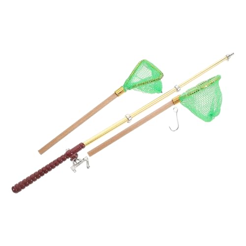 CLISPEED Miniatur Angelruten mit Grünem Fischernetz Langlebiges Puppenhaus Zubehör Detailreiche Mini Spielangel für Realistische Dekoration und Vielseitigen Spielspaß von CLISPEED