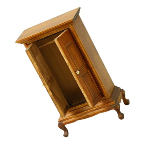 CLISPEED Miniatur Doppel Kleiderschrank Holz Puppenhaus Möbel Europäischer Minimalismus Robust Großes Stauraum DIY Wohnkultur Sammlerstück von CLISPEED