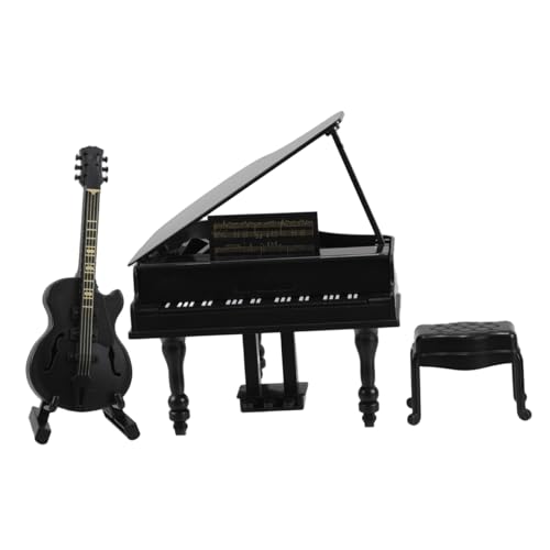 CLISPEED Miniatur Musikinstrumente Set Puppenhaus Deko mit Realistischem Schwarzen Flügel und Gitarre Detailgetreu Langlebig Dekorativ für Sammler und Spielzeughaus Zubehör von CLISPEED