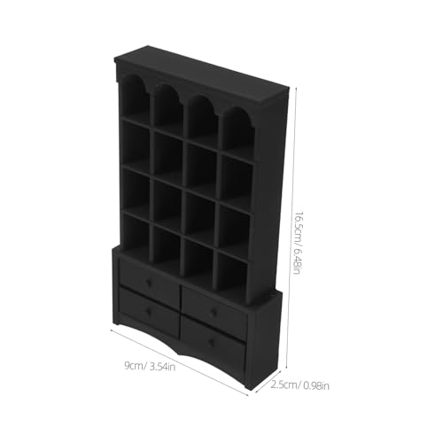 CLISPEED Miniatur Puppenhaus Bücherregal aus Holz Vintage Mini Möbel Aufbewahrungsschrank Kompakter Miniatur Schrank für Puppenhaus Dekoration Robustes Material Schwarz von CLISPEED