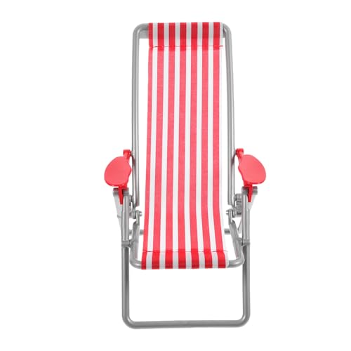 CLISPEED Miniatur Strandliegestuhl Rote Streifen Puppenhaus Deko Leichter Langlebiger Mini Strandstuhl Kleines Modell für DIY Strand und Puppenhausdekoration von CLISPEED