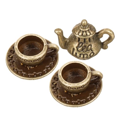 CLISPEED Miniatur Teeservice Set aus Metall Mini Teekrug und Tassen Puppenhaus Zubehör für Mikro Landschaft Dekoratives Robustes und Sicheres Miniatur Tee Set für DIY Projekte und Mini von CLISPEED