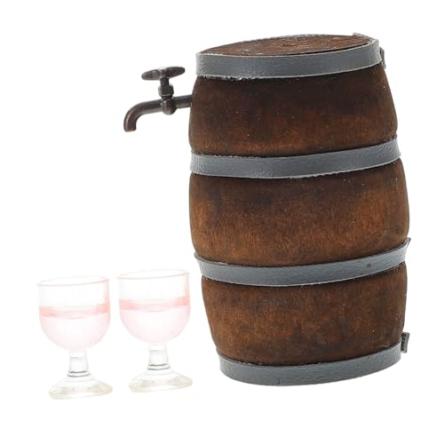 CLISPEED Miniatur Weinfass mit Holzfass Wasserhahn Rosa Weingläsern Puppenhaus Zubehör für Micro Landschaft Dekoration Detaillierte Miniatur Weinlager Szene Dekoratives Sammlerstück von CLISPEED