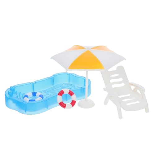 CLISPEED Miniature Dollhouse Beach Set mit Mini Schwimmbad Strandstuhl Sonnenschirm Realistische Teiliges DIY Accessoires für Kreative Puppenhaus Szene und Spielzeuglandschaft von CLISPEED